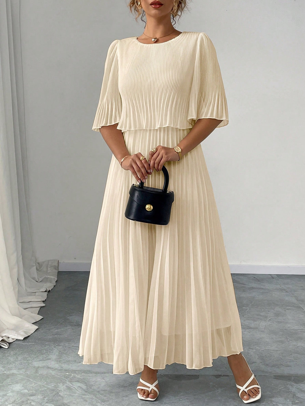 Vestido Longo Plus Size Para Casamento Chiffon Plissado