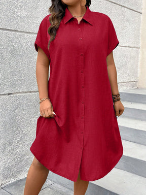 Vestido Midi Plus Size Estilo Camisa com Botões