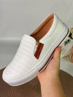 Tênis Feminino sem Cadarço Slip On Confortável com Zíper 