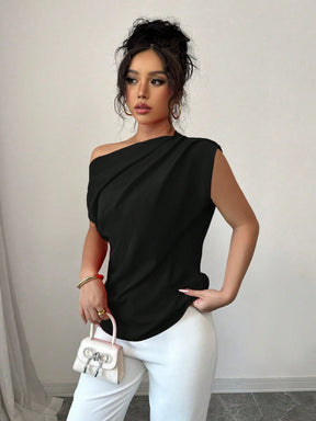 Blusa Elegante Feminina Manga Curta Assimétrica