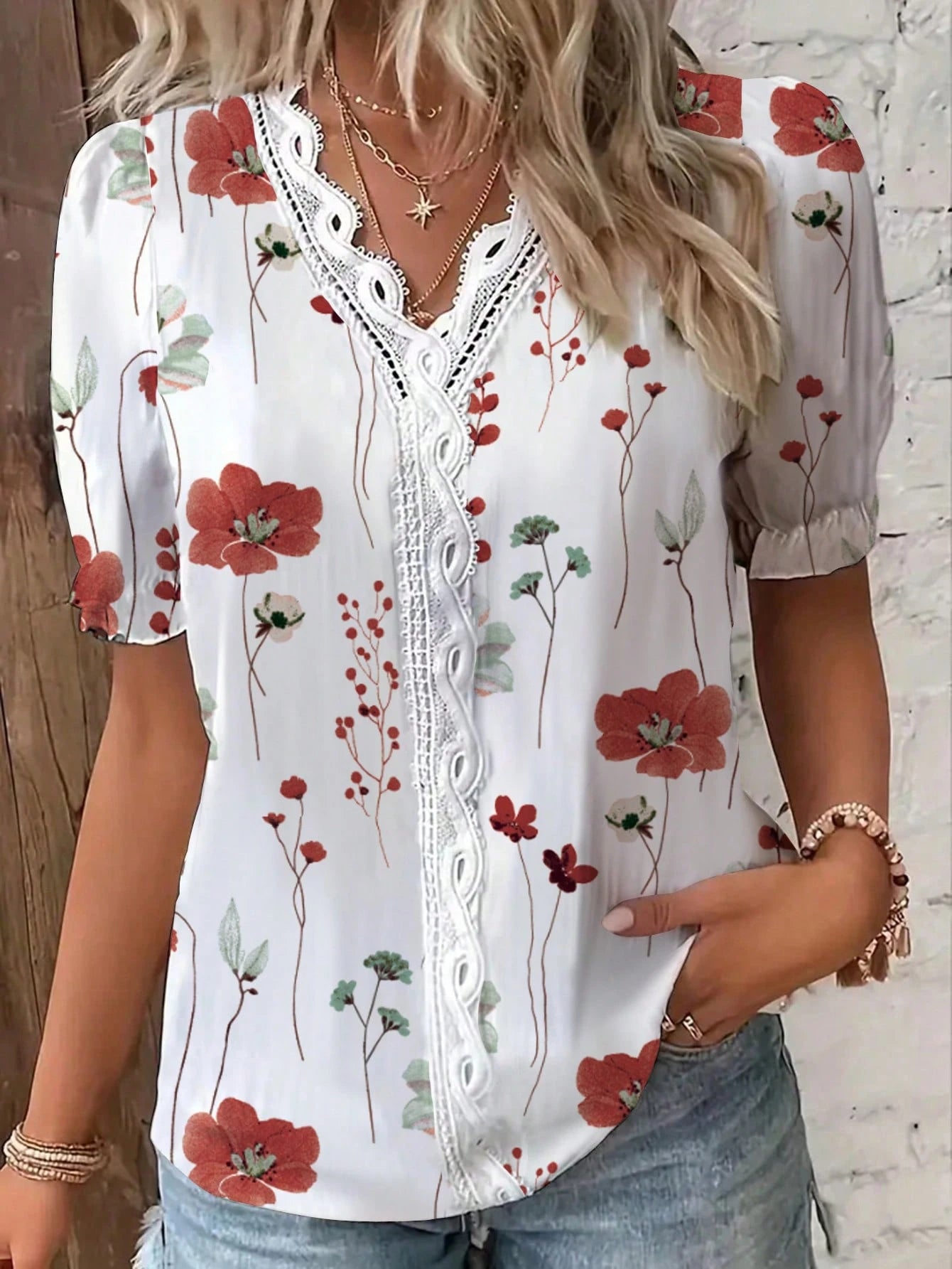 Blusa Feminina Manga Curta Chiffon Delicada Florida