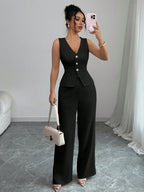Conjunto Feminino Alfaiataria com Colete e Calça Pantalona