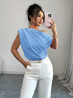 Blusa Elegante Feminina Manga Curta Assimétrica