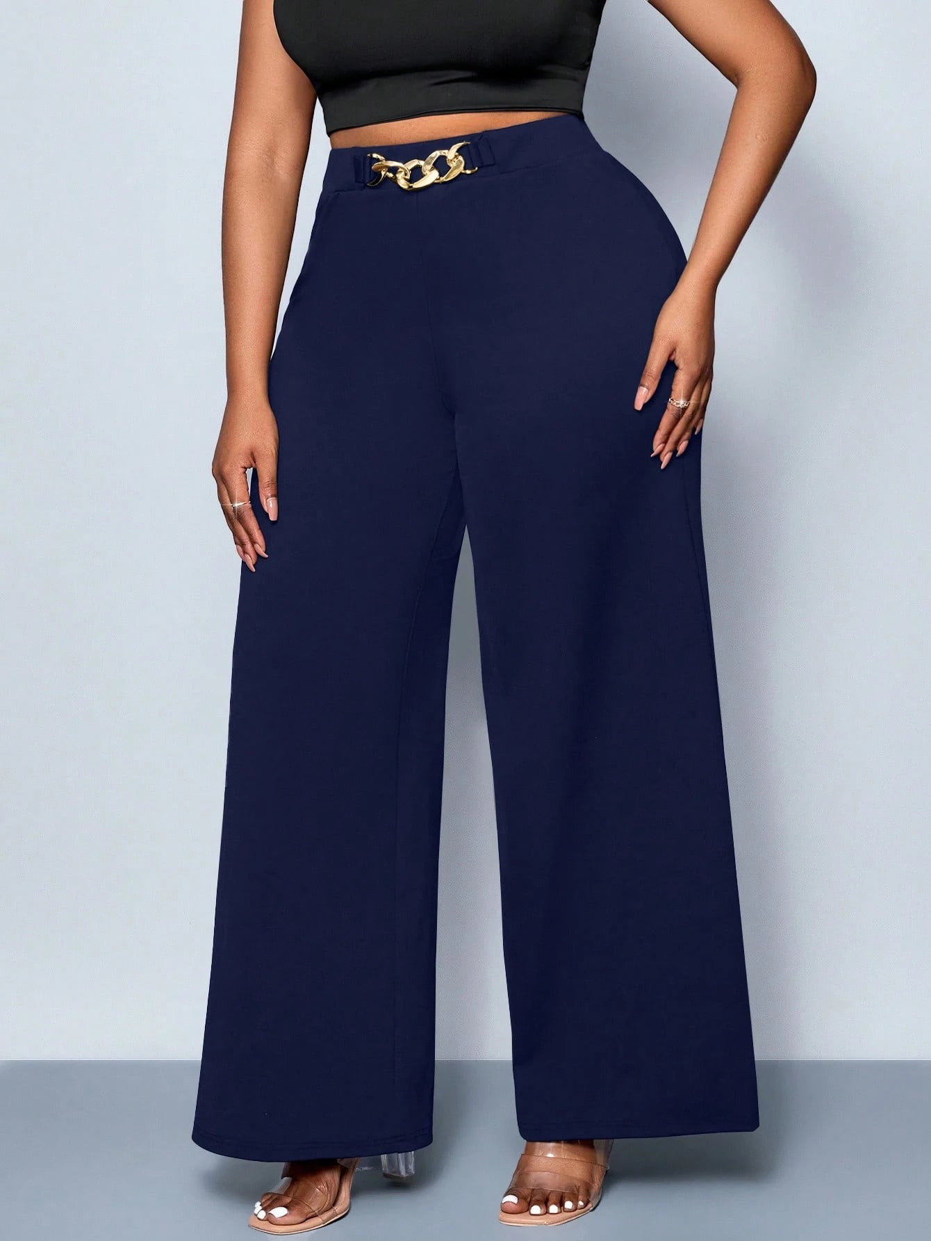 Calça Wide Leg Feminina Plus Size Social com Cinto 