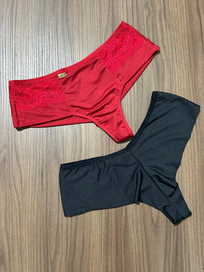 Kit 3 Calcinha Plus Size Fio Duplo com Renda na Lateral