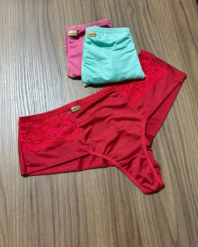 Kit 3 Calcinha Plus Size Fio Duplo com Renda na Lateral