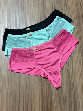Kit 3 Calcinha Plus Size Fio Duplo com Renda na Lateral