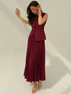 Conjunto Feminino Alfaiataria com Colete e Saia Plissada