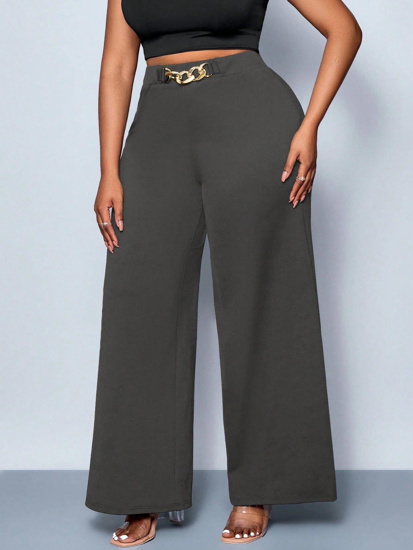 Calça Wide Leg Feminina Plus Size Social com Cinto 