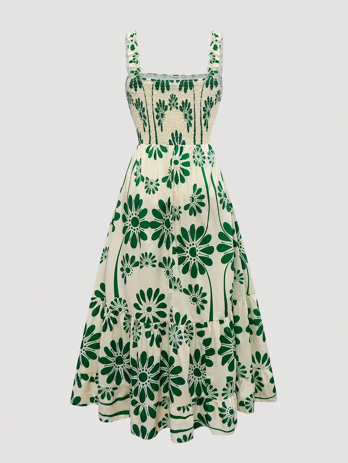 Vestido Longo Plus Size Soltinho Estampado com Babado na Barra