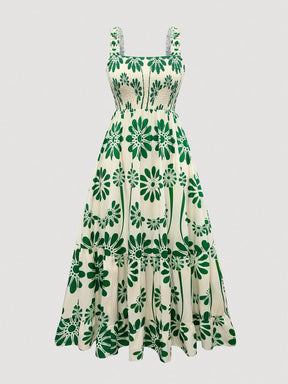 Vestido Longo Plus Size Soltinho Estampado com Babado na Barra