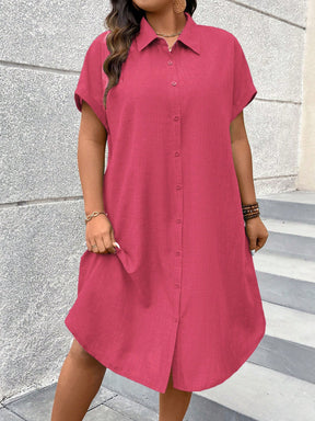 Vestido Midi Plus Size Estilo Camisa com Botões