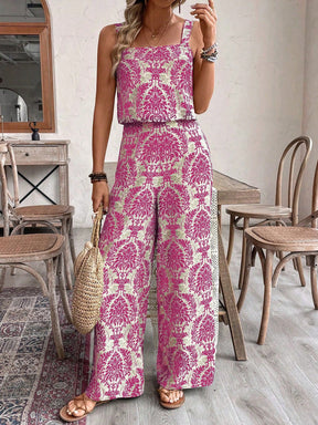 Conjunto Feminino Regata e Calça Soltinho Estampado Retrô