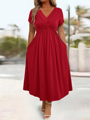 Vestido Plus Size Longo Soltinho Manga Curta com Bolso