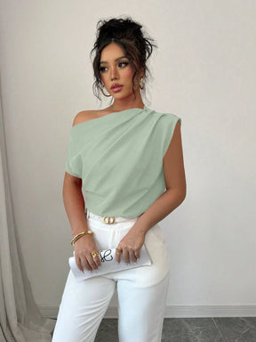 Blusa Elegante Feminina Manga Curta Assimétrica