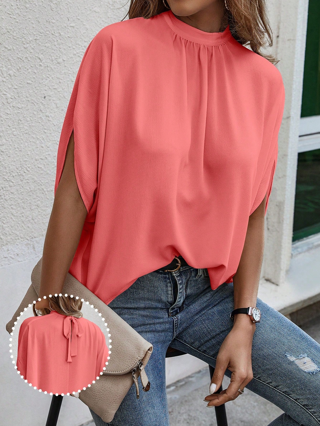 Blusa Feminina Manga Curta Caída Gola Alta