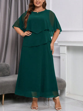 Vestido Plus Size Social Longo Festa Chiffon em Camadas
