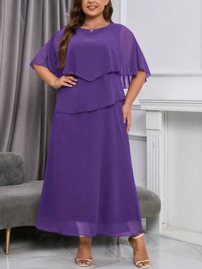 Vestido Plus Size Social Longo Festa Chiffon em Camadas