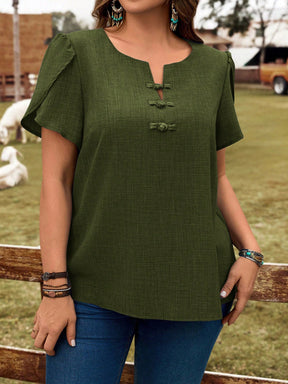 Blusa Manga Curta Plus Size de Linho