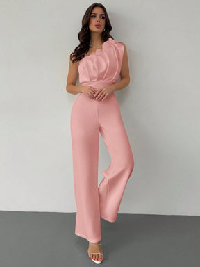 Macacão Feminino Elegante Plissado Um Ombro Só