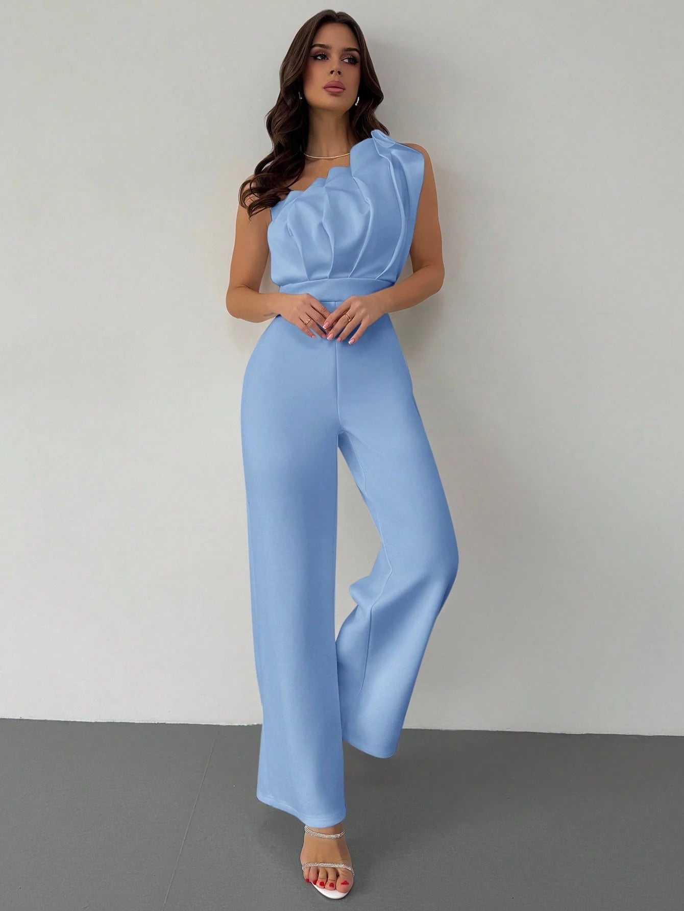 Macacão Feminino Elegante Plissado Um Ombro Só