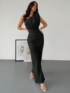 Macacão Feminino Elegante Plissado Um Ombro Só