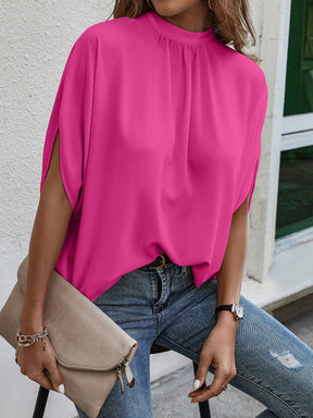 Blusa Feminina Manga Curta Caída Gola Alta