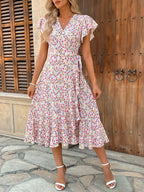 Vestido Midi Envelope Estampado com Flores