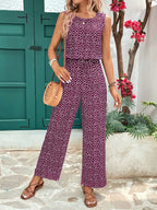 Breezaya Macaquinho de gola redonda, sem mangas, cintura elástica, estampa floral Ditsy, Primavera/Verão