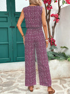 Breezaya Macaquinho de gola redonda, sem mangas, cintura elástica, estampa floral Ditsy, Primavera/Verão