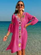 Saída de Praia Vestido Meia Manga com Fenda
