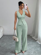 Conjunto Feminino Alfaiataria com Colete e Calça Pantalona