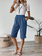 Capri Feminina de Linho com Bolsos e Elástico na Cintura