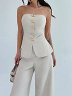 Conjunto Feminino Tomara que Caia com Botões Dourados