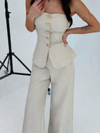 Conjunto Feminino Tomara que Caia com Botões Dourados