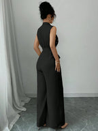 Macacão Feminino Elegante com Cinto na Cintura e Perólas