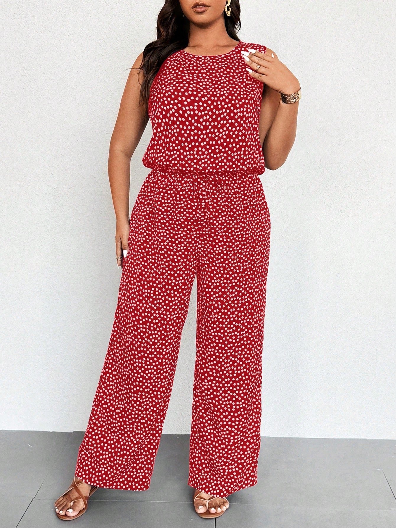 Macacão Plus Size Regata Floral Pantalona