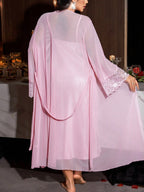 Conjunto Camisola Longa e Robe Plus Size Elegante de Cetim com Renda
