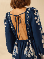 Vestido Feminino Manga Longa Bufante Decote V Estampa Floral