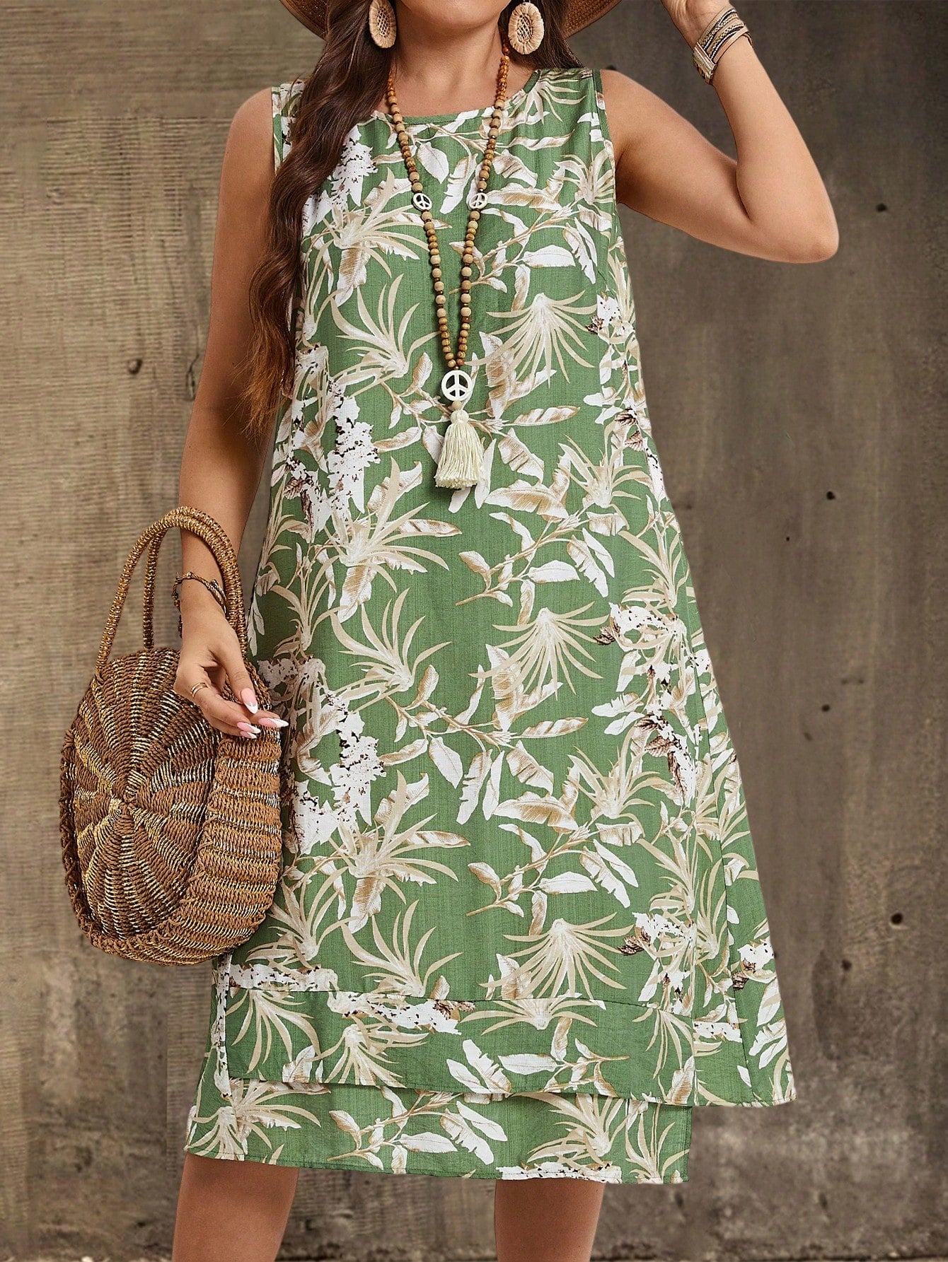 Vestido Regata Plus Size Midi Sem Mangas Estilo Túnica