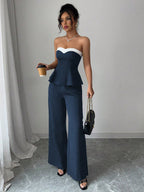 Conjunto Feminino Blusa Tomara que Caia e Calça Wide Leg