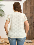 Blusa Feminina Plus Size Manga Curta Bordada 