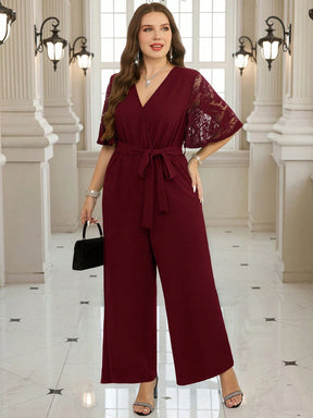 Macacão Plus Size Elegante de Renda para Festa