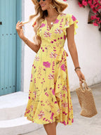 Vestido Midi Envelope Estampado com Flores