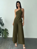 Conjunto Alfaiataria Feminino Blusa Assimétrica e Calça Pantalona 