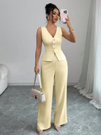 Conjunto Feminino Alfaiataria com Colete e Calça Pantalona