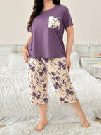 Pijama Plus Size Feminino Capri e Blusa Floral