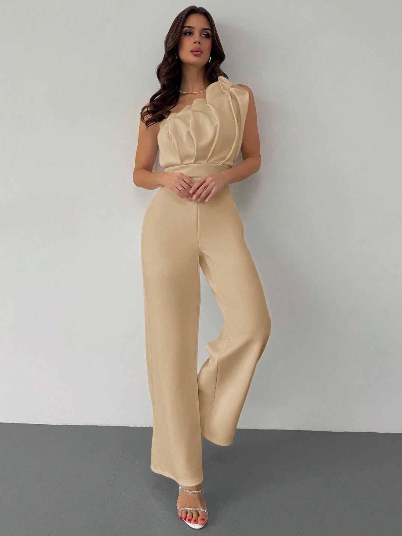 Macacão Feminino Elegante Plissado Um Ombro Só