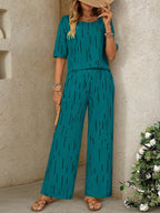 Conjunto Feminino Blusa e Calça Pantalona Estampa de Risco