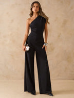 Macacão Elegante Feminino Um Ombro Só Pantalona
